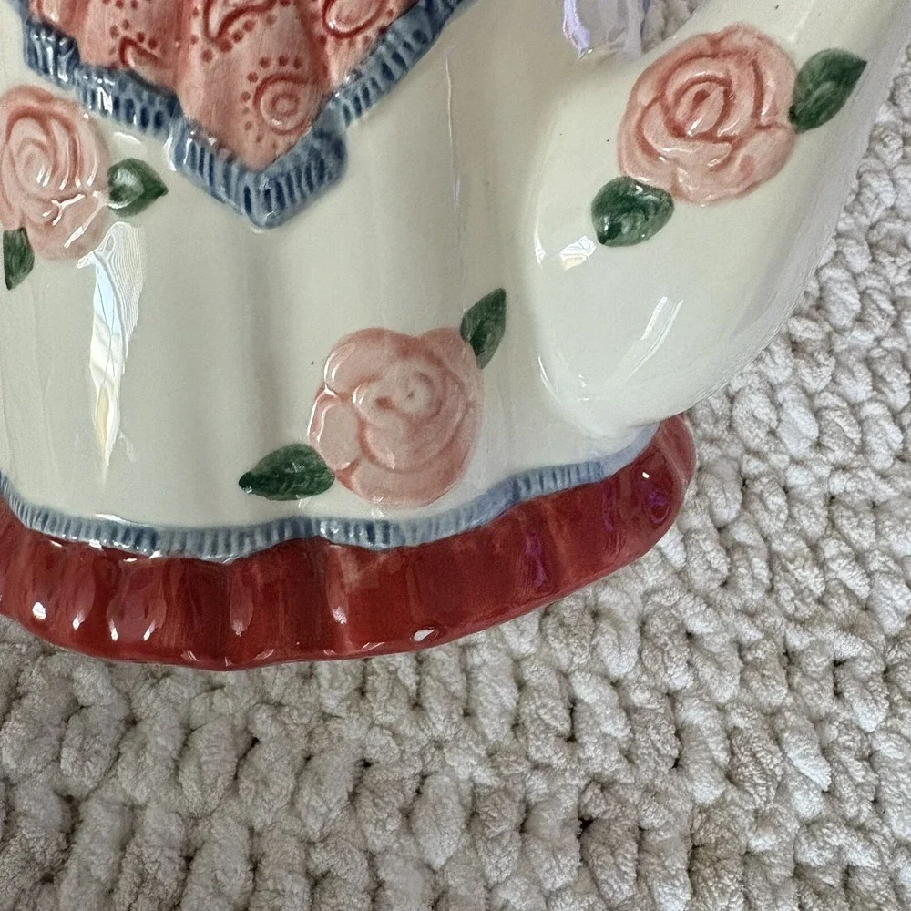 Vintage 1988 FF Fitz & Floyd Teapot Table Design Pink Roses Tea Set Lid